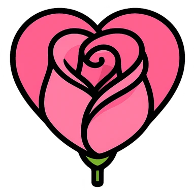 pink rose shaped like a heart, elegant, soft petals, icon style sticker
