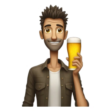 tall crazy very skinny guy with funny hair with a glass of beer sticker