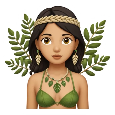 ancient girl wearing fish bone necklaces and leaf bra sticker