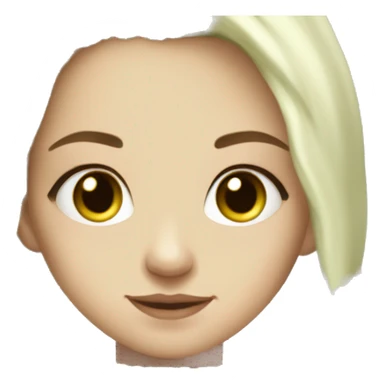 Pretty brown eyed white girl with green hair, with olive green sweater reading cozy sticker