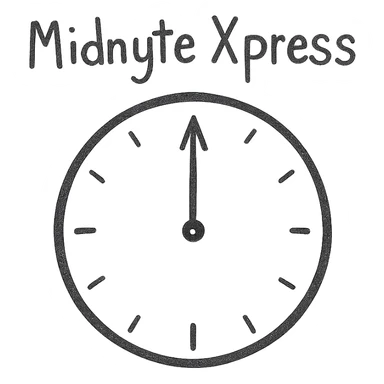 hand-drawn icon style simple clock at midnight with the text 'Midnyte Xpress' above it sticker
