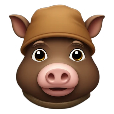 fullface sad brown hog with black winter hat sticker