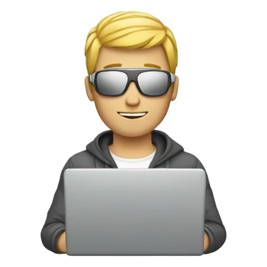 white male cybersportsman with laptop sticker