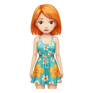 orange hair woman with beach outfit dress full body sticker