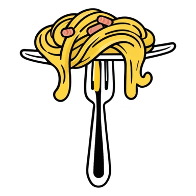 Fork with carbonara spaghetti twirled around it, isolated sticker