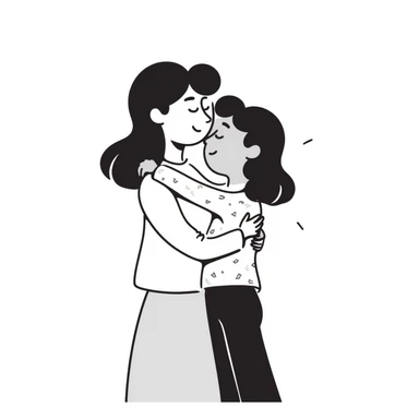 a girl hugging her mother, hand drawn doodle style sticker