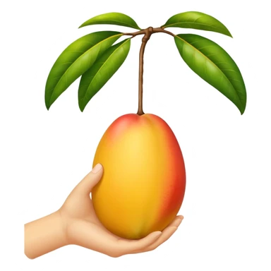 white hand hanging a mango like a cup sticker