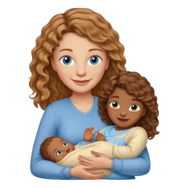 Light brown Caucasian wavy haired mom and blue eyeswith and brown skinned newborn baby sticker