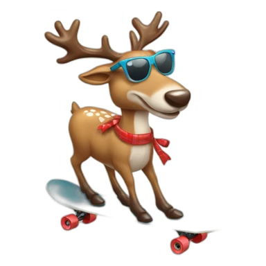 Stylish Reindeer wearing sunglasses delivering Christmas gift on skateboard sticker