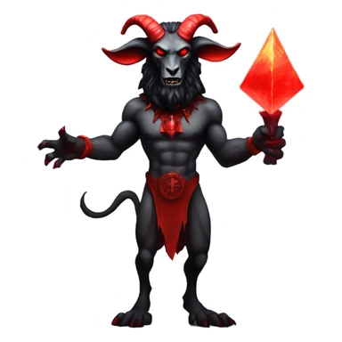 Evil Goatman male Devil sinister with red tipped horns standing with goat hind legs on pyramidal pillar  aura of darkness he is commanding sticker