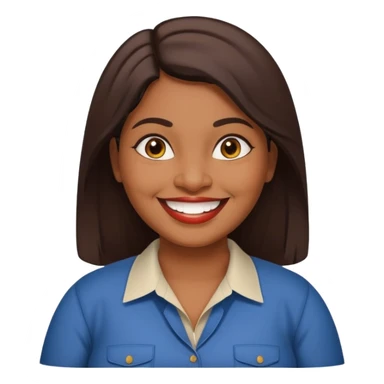 40 yr old chubby Sri Lankan woman, dark skin, straight brown hair, big smile, white teeth, american clothes sticker