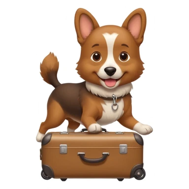 A cheerful dog pulling a small rolling suitcase behind it. sticker