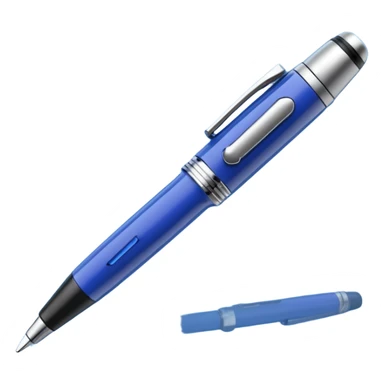 3D render of Hidden Camera Pen, secret agent spy gear aesthetic, hidden mechanisms, glossy blue ballpoint pen with a glass lens tip, sleek tactical texture, Apple emoji style, isolated on white background --v 6.0. sticker