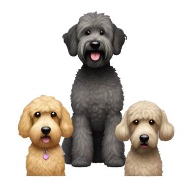 2 dogs, one is a dark grey whoodle with a poodle cut, the other is a wheaten terrier sticker