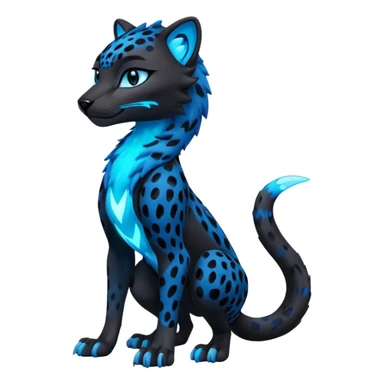 Obsidian-black fur body with neon-glowing-blue ring-markings Grem2-Gremz-Cheetah-Sergal-fusion, full body  sticker