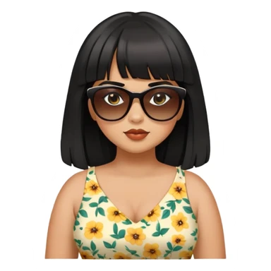 Latina girl with bangs black long hair plus size dress with sunglasses sticker