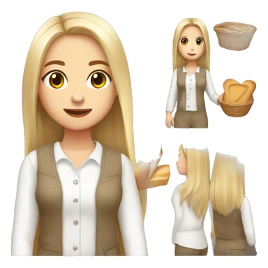 cute white girl, with jumpsuit, white shirt in it, long straight hair, holding a bread basket sticker