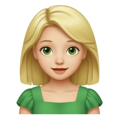 girl with blonde hair wearing a green dress, cheerful expression sticker