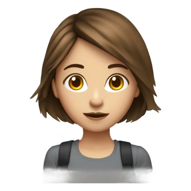 Girl brown hair working in computer, retouching photo sticker