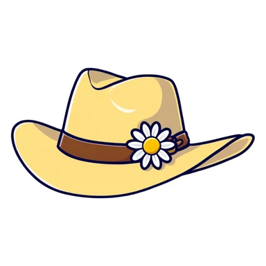 Black leather cowgirl hat with daisy flowers around the crown sticker