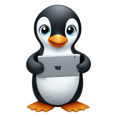 Baby cute penguin playing with an iPad sticker