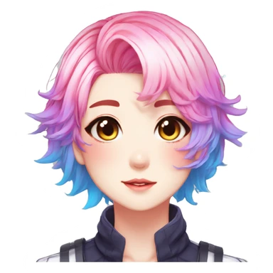 Gorgeous anime style shojo character with blushing face aesthetic and pretty colorful shiny gradient neon hair with hair garment trending style sticker
