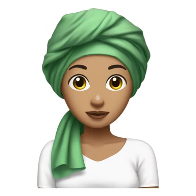 Tan Girl black hair with white towel on her head and green skincare mask on sticker