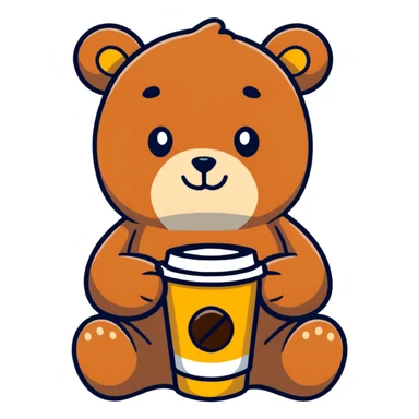 Teddy with a cup of coffee sticker