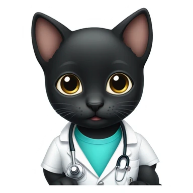 Cute Black kitten with big eyes wearing stethoscope  sticker