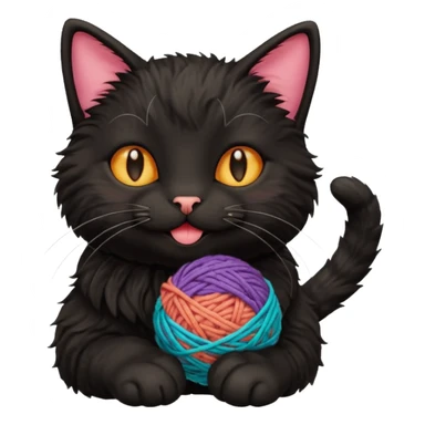 happy black cat playing with small ball of wool sticker