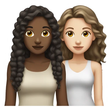 Mixed girl and white girl dark brown hair best friends  sticker