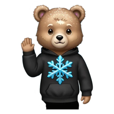 Glitter bear with cyan snowflake black sweatshirt sticker