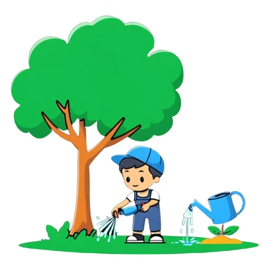 18 year old boy watering a tree sticker