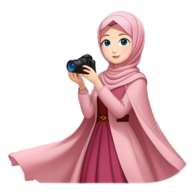 Turkish beautiful finish Konya girls blue eyes with lovely cherry blossom hijab long tail dress and she takes photo from sky sticker