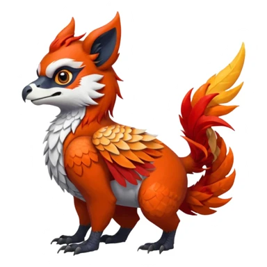 4-legged scaly long-big-beaked Gryphon-Talonflame-Red-Panda-Silvally-fusion-hybrid-animal-Fakémon-creature, full body, with a tufted tail sticker
