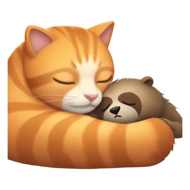 Sleeping with orange cat with sloth sticker