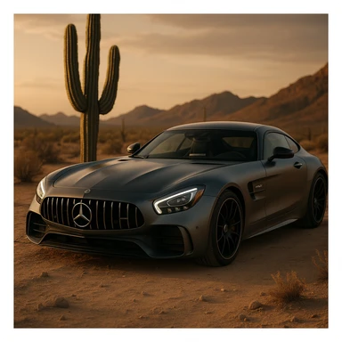 mercedes amg on desert next to cactus faun, cinematic sticker