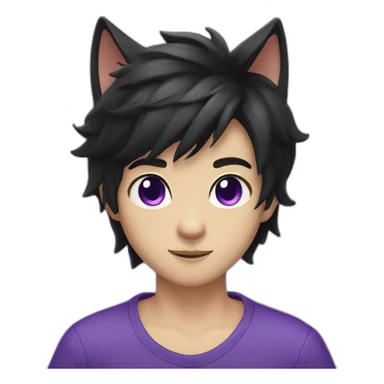 cat boy with black hair and purple eyes sticker