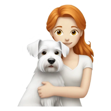 Ginger haired girl hugging small white schnauzer sticker