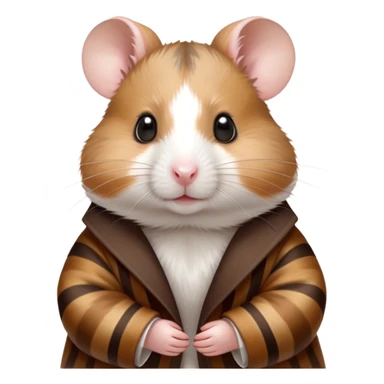 Cinematic Noble Brown and White Banded Hamster Portrait Emoji, Poised and regal, with a tiny, compact build and a uniquely patterned coat of warm brown and crisp white bands, deep-set soulful dark eyes, Simplified yet sharp and sophisticated features, highly detailed, glowing with a soft, dignified glow, high shine, intelligent and charming, stylized with an air of distinctive elegance, focused and attentive, soft glowing outline, capturing the essence of a watchful and confident rodent, so majestic it feels as though it could scurry out of the screen with effortless authority! sticker