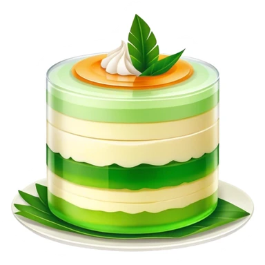 Coconut Pandan Jelly Cinematic Realistic Coconut Pandan Jelly Dessert Emoji, depicted as a layered jelly with distinct strata of coconut and pandan flavors, rendered with delicate textures and vibrant, tropical lighting. sticker
