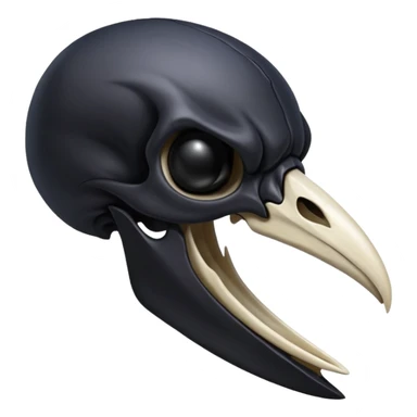 Raven skull with sharp beak, dark gothic emoji, polished bone texture, iOS style sticker