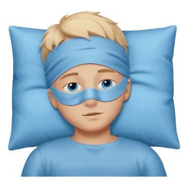 boy with a sleeping mask above head like a band 
 sticker