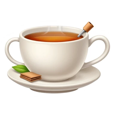 steaming cup of tea with tea bag sticker