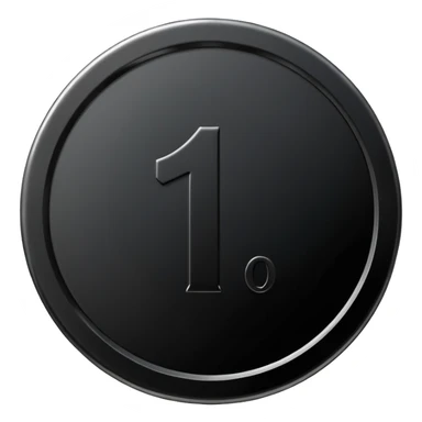 Emoji icon of a black coin with engraved number 1, minimalist style, isolated sticker