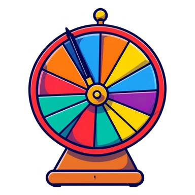 spinning fortune wheel with colorful sections and a pointer sticker