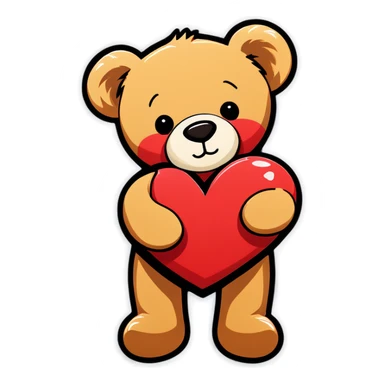 Teddy hugging another teddy with hearts sticker