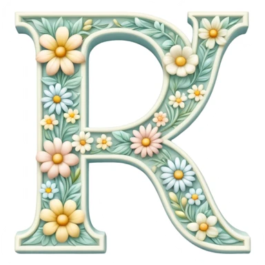White pastel flowery romantic alphabet letter sticker