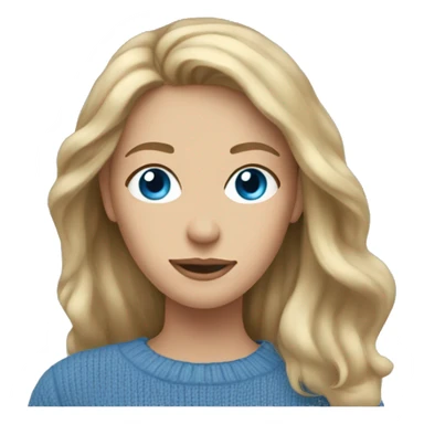 pale blue eyed woman with long dirty blonde hair wearing a blue sweater sticker