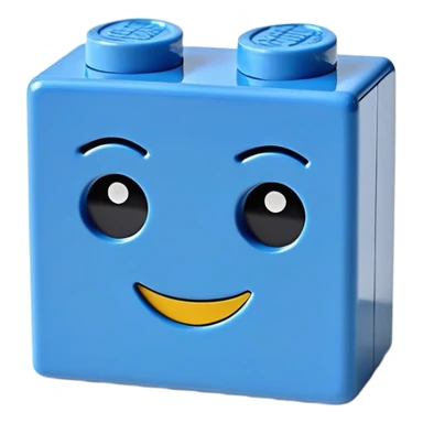 A single blue Lego-style brick with a cute smiling face sticker